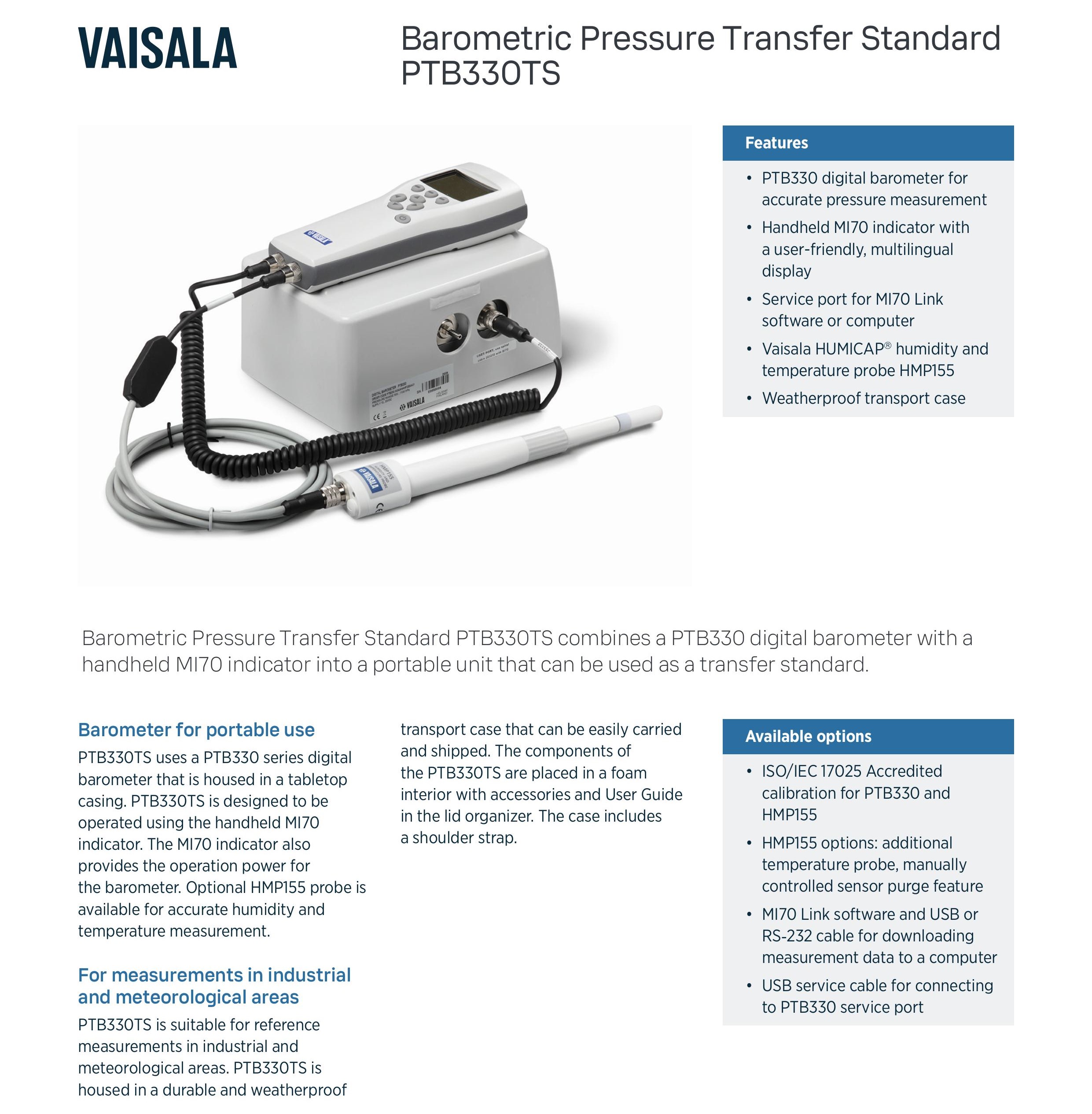 Vaisala PTB330TS Barometric Pressure Transfer Standard